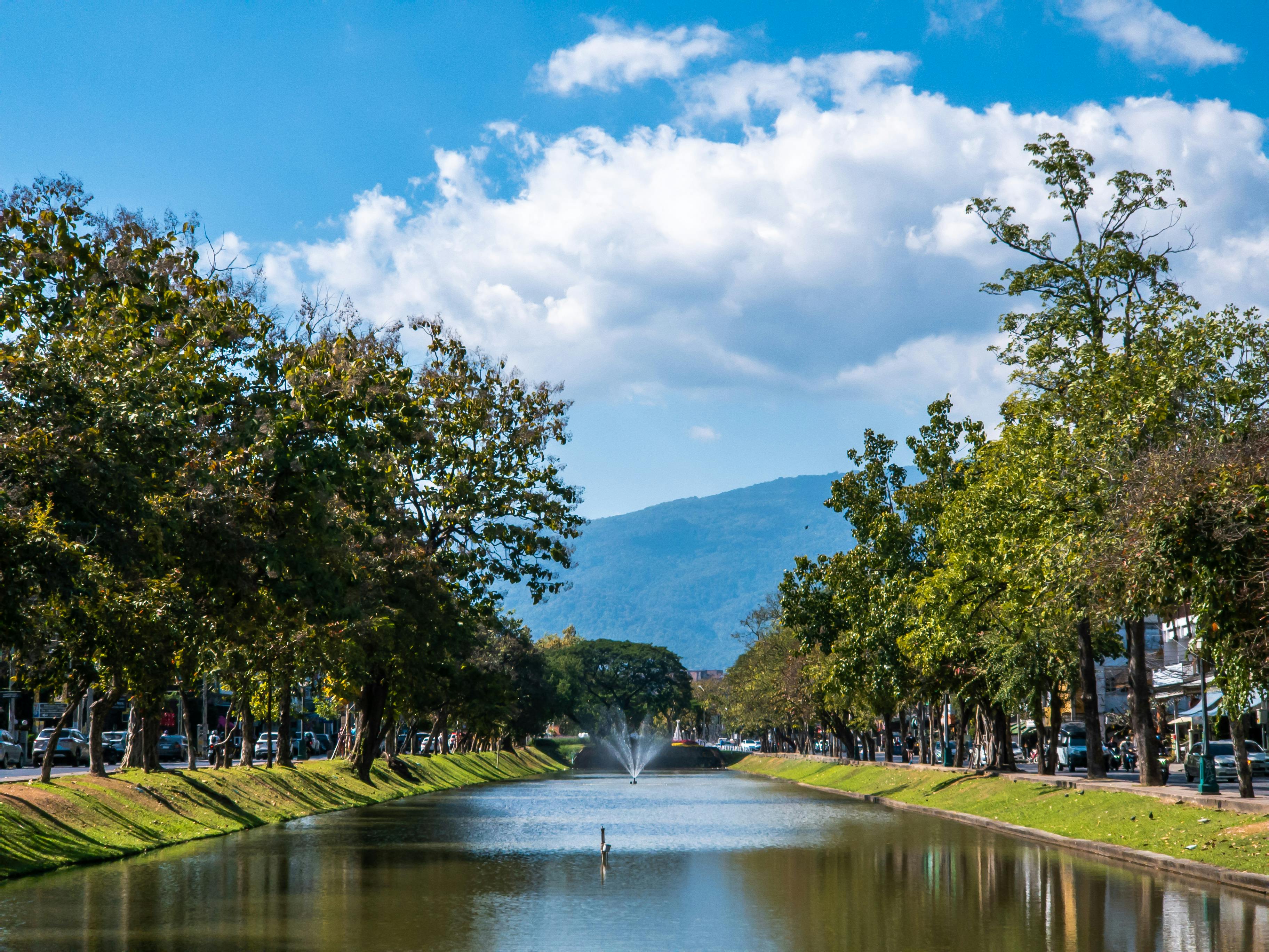 Chiang Mai's Old City moat with Doi Suthep rising in the background